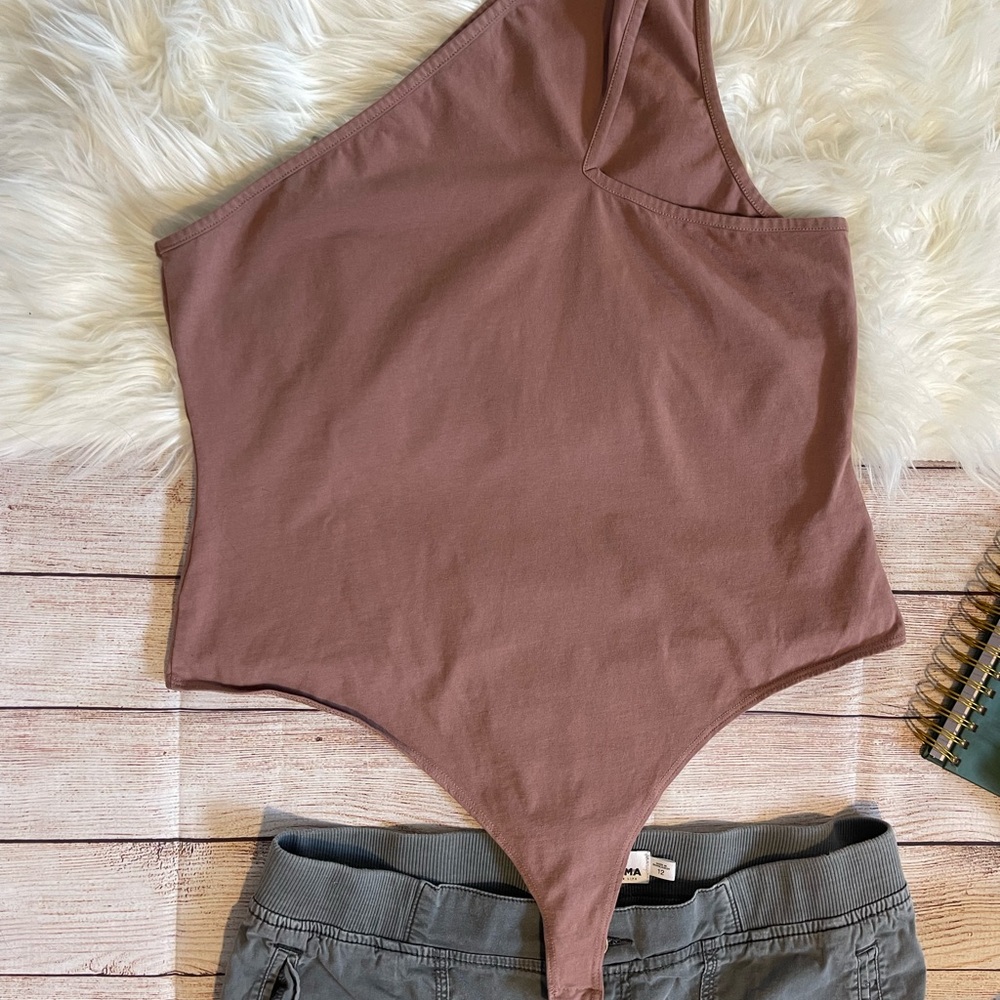 ASOS One-Shoulder Bodysuit in Mauve Brown